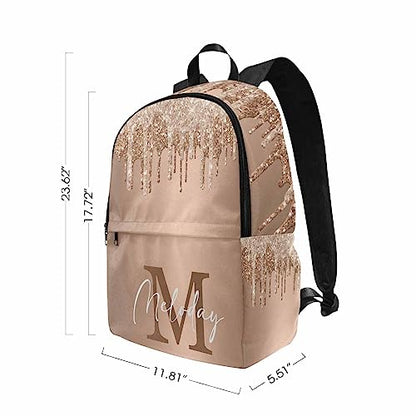 Custom Backpack for Kids, Personalized Golden Sparkle Glitter Initial Bag Schoolbag Casual Daypack Customized Name Lunch Box Bag Travel Laptop Bag Backpack for Daughter Son Teens Travel Picnic - color: Multi 16