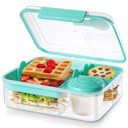 Meal Prep Containers Reusable, Snackle Box Container Bento Box Adult, Bento Lunch Box with 2 Removable Trays, and Salad Dressing Container, 55.75 oz/1.65L Size (Minty Teal/55.75 oz) - color: Minty Teal/55.75 oz