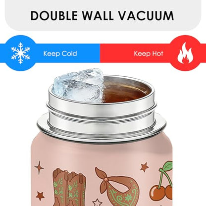 Cowgirl Water Bottle 18oz for Women Girls – Stainless Steel Travel Coffee Mug Cup with Lids – Gift for Birthday Christmas, Cow Print Gifts for Cowgirls Cowboys - color: Cowboy
