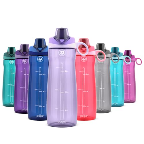 Pogo 32oz Plastic Water Bottle with Chug Lid and Carry Handle, Reusable, BPA Free, Dishwasher Safe, Perfect for Travel, School, Outdoors, and Gym, Lilac - color: Lilac, size: 32 Ounces