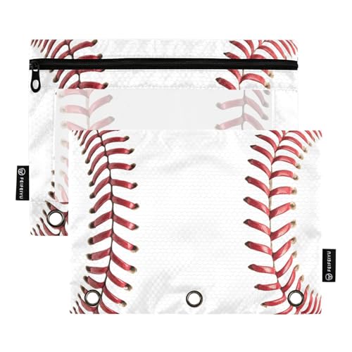 Baseball Pencil Pouches for 3 Ring Binder, Zipper Binder Pencil Case, 2 Pack Clear Window Case Bag for Office Organizers - color: Baseball