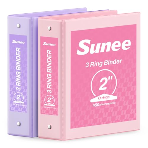 SUNEE 3 Ring Binder 2 Inch 2 Pack, Clear View Binder Three Ring PVC-Free (Fit 8.5x11 Inches) for School or Office Supplies, Pink & Purple - color: Pink & Purple, size: 2 Inch