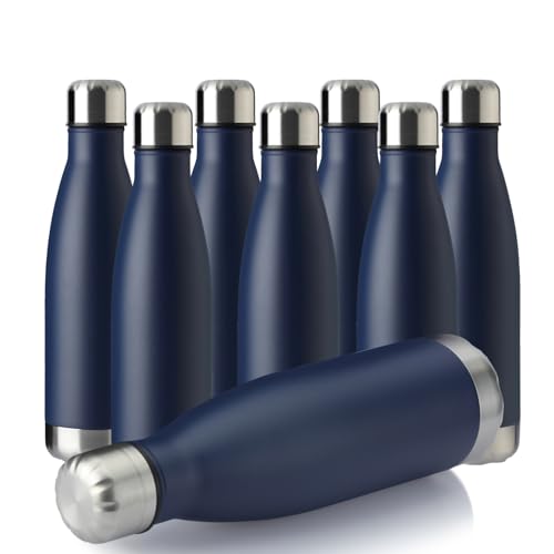 MEWAY 17oz Sport Water Bottle 8 Pack Vacuum Insulated Stainless Steel Leak-Proof Double Wall Cola Shape Water Bottle,Keep Drinks Hot & Cold (Navy,8 Pack) - color: Navy