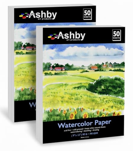 100 Sheets of Practice Watercolor Paper (9" x 12") - 190 GSM, Acid-Free and Cold Pressed.. Perfect for Painting, Sketching or Drawing. Wet, Dry and Mixed Media. Bulk Pack