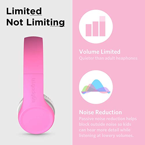 LilGadgets Connect+ Foldable Headphones, Adjustable Fit Soft Touch Padding for Kids with Mic, Volume-Limited & Noise Reduction On-Ear Wired Headset for School with SharePort - Pink, Ages 3-14 - color: Pink