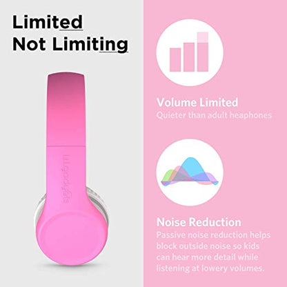 LilGadgets Connect+ Foldable Headphones, Adjustable Fit Soft Touch Padding for Kids with Mic, Volume-Limited & Noise Reduction On-Ear Wired Headset for School with SharePort - Pink, Ages 3-14 - color: Pink