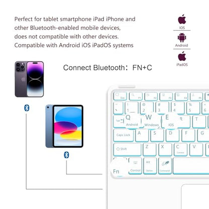 for Bluetooth Keyboard Touchpad Built, Cute Tablet Stand Adjustable & Foldable, 7-Color Wireless Rechargeable Bluetooth for iPad, iPad Pro/Mini/Air,Samsung Xiaomi Tablets, etc-Pure White - color: D-Touchpad Backlight Keyboard-Pure White