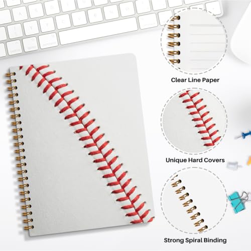 Baseball Print Spiral Notebook, Sport Themed Journal With Red Stitching Pattern, A5 Lined Notebook, Daily Planner Memo Notepad For Classroom Office Home, Unique Gifts for Baseball Fans, 5.8x8.3 Inch - color: Baseball Stitch