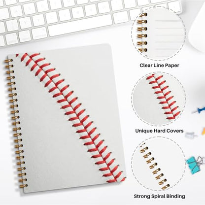 Baseball Print Spiral Notebook, Sport Themed Journal With Red Stitching Pattern, A5 Lined Notebook, Daily Planner Memo Notepad For Classroom Office Home, Unique Gifts for Baseball Fans, 5.8x8.3 Inch - color: Baseball Stitch