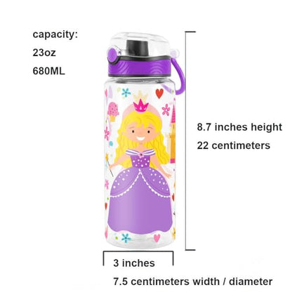 Cute Water Bottle for School Kids Girls, BPA FREE Tritan & Leak Proof & Easy Clean & Carry Handle, 23oz/ 680ml - Princess - color: Princess