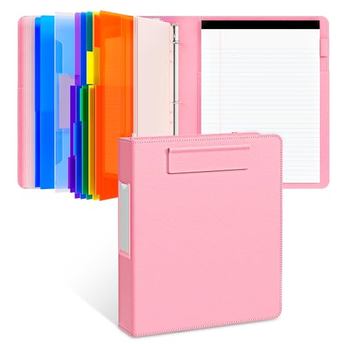 JoyCat 3 Ring Binder Clipboard with Storage,12.4"x10.2"Magnetic Clipboard Folder with 5 Expandable Folders,Refillable Lined Notepad (11" x 8.5"),Ideal for School Office Nursing(Pink) - color: Pink