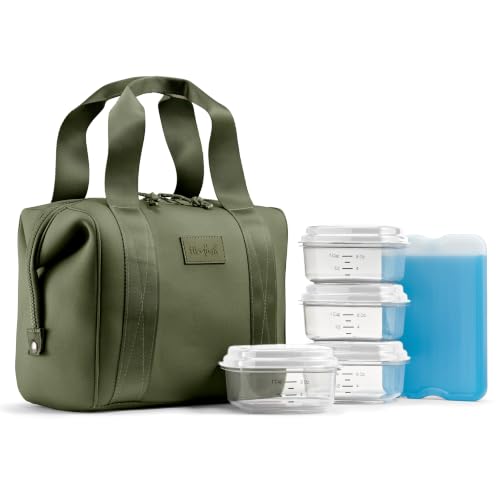 Fit & Fresh Remi Lunch Bag for Women Work – Neoprene Lunch Tote with Containers & Ice Pack, Reusable Meal Prep Lunch Box, Large Capacity, Machine Washable - color: Olive Green