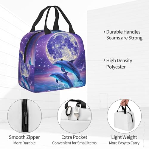 Dolphin Lunch Box - Insulated Lunch Bags for Kids Boys Girls Reusable Lunch Tote Bags, Perfect for School/Camping/Hiking/Picnic/Beach/Travel - color: Dolphin