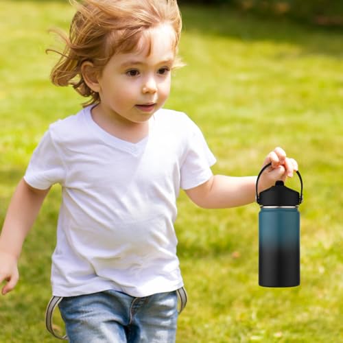 Kids Water Bottle with Straw Lid-12 oz Insulated Stainless Steel Thermal Cup, Leakproof Wide Mouth Sports Bottle Keeps Cold 12H & Hot 6H for Gym Office Outdoor - color: Blue-Black