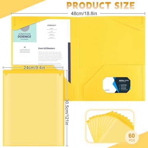 Henoyso 60 Pack Plastic Folders with Clear Front Pockets Bulk Heavy Duty File Folders with 2 Pockets and Card Slot for Student Teacher Back to School Supplies Office Presentation (Yellow) - color: Yellow