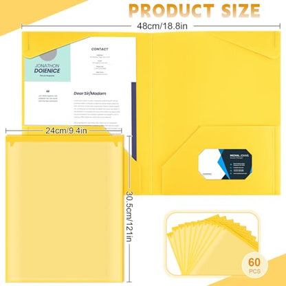 Henoyso 60 Pack Plastic Folders with Clear Front Pockets Bulk Heavy Duty File Folders with 2 Pockets and Card Slot for Student Teacher Back to School Supplies Office Presentation (Yellow) - color: Yellow