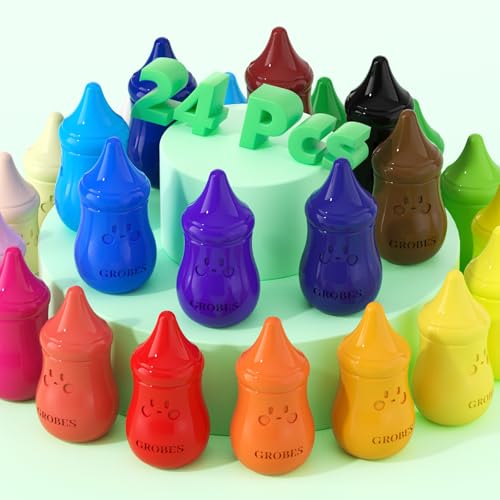 24 Colors Toddler Crayons Non-Toxic, Unbreakable crayons for toddlers 1-3 -, Easy to Hold - color: 24 Colors