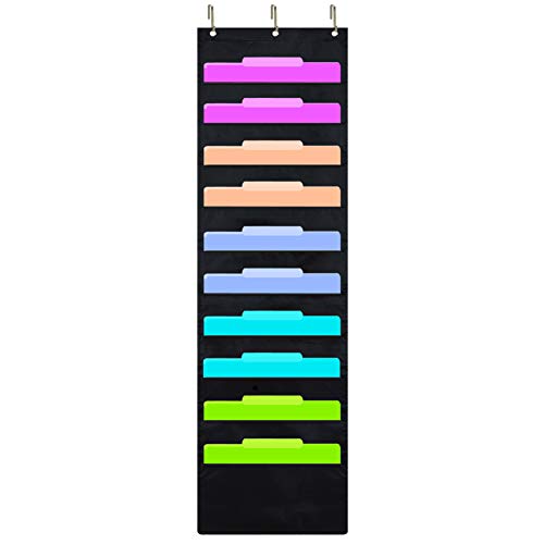 Eamay Hanging File Folder Organizer Wall Mounted - 10 Pockets Wall File Folders, Office Supplies File Document Organizer Holder Pocket Chart for Offices, Classroom or Home Use - color: Black 10 Pocket