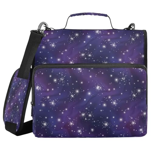 Kigai Starry Nebula 3 Ring Zipper Binder Organizer, Large Capacity Binder Bag Holds 500 Sheets, Water Resistant Multi-Pocket Binder with Shoulder Strap for School Office Teachers