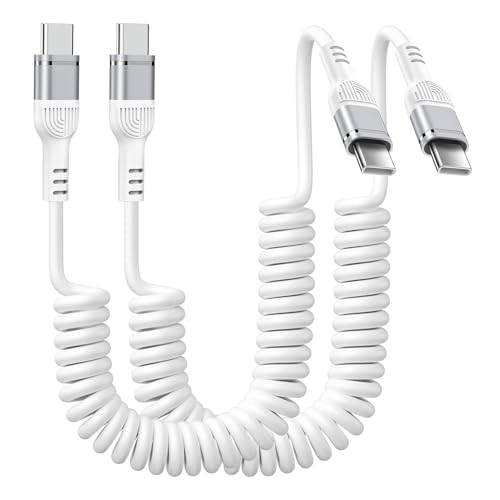 Retractable Car Charger Cord 6FT Coiled USB C to USB C Fast Charging Cable | Type C Cable for Pixel 10/10 Pro/10 Pro XL/Fold/9a/9/8 Pro iPhone 17/16e/16 Pro Max Samsung Galaxy S26 S25 Ultra S24 A17 A16 - color: White, size: 6FT