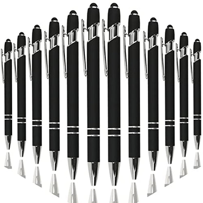Oddmoal Ballpoint Pen with Stylus Tip, Soft Touch Click Metal Pen, 1.0mm Medium Point, Black Ink, 12 Count(Black) - color: Black - 12 Pens