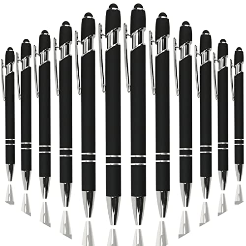 Oddmoal Ballpoint Pen with Stylus Tip, Soft Touch Click Metal Pen, 1.0mm Medium Point, Black Ink, 12 Count(Black) - color: Black - 12 Pens