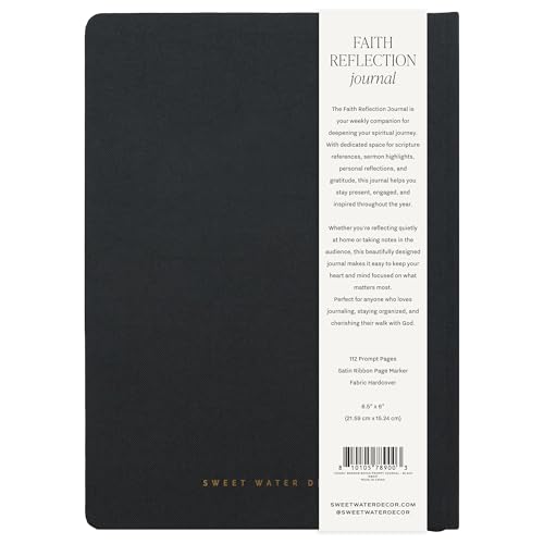 Sweet Water Decor Bible Study Journal with Ribbon Bookmark, Notebook for Church Sermon Notes, 112 Ruled Pages for Writing, Grey Fabric Hardcover with Gold Foil, Christian Gift for Women - style: Bible Study