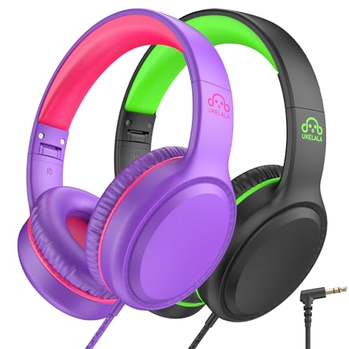UKELALA U2 2 Pcs Wired Headphones for Kids Boys Girls, On Ear Youth Headphones for School Airplane Travel, Lightweight Portable Compatible with Tablet Computer Laptop for Adults Student Green & Purple - color: Green&Purple