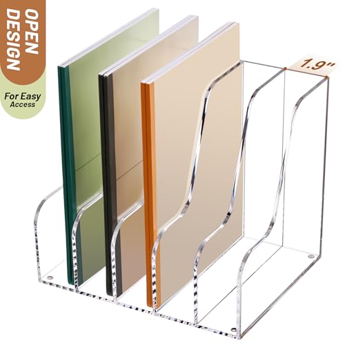 SANRUI Acrylic File Organizer, Compact Desk Organizer for Folders, Binders, Notebooks, Envelopes, Clear Magazine File Holder, 5 Section Bookshelf for School Home Office Organization, A4 - size: A4,5 Sections