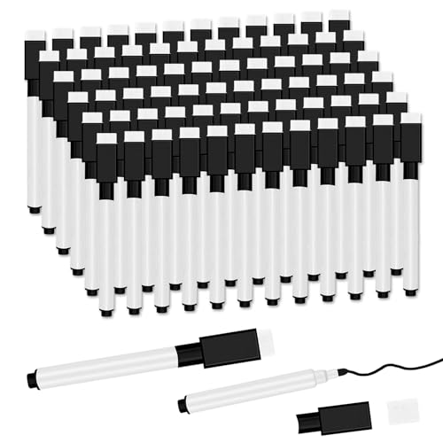 72 Pcs Black Magnetic Dry Erase Markers, Fine Point, Eraser Cap | Mini Dry Erase Markers Bulk, for Teachers, Students, Office & School Supplies, White Board Use