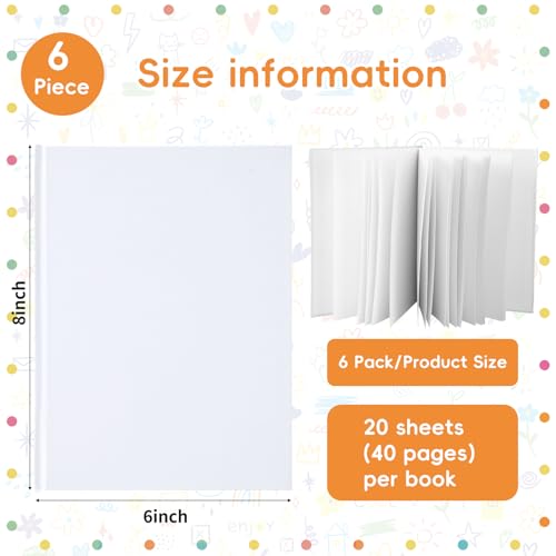 EOOUT 6 Pack White Hardcover Blank Book 6x8 Inch, 40 Pages Hardcover Blank Book for Kid to Write Stories Draw Sketch, Unlined Thick Perforated Pages - style: 6pcs-White