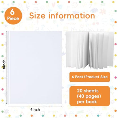 EOOUT 6 Pack White Hardcover Blank Book 6x8 Inch, 40 Pages Hardcover Blank Book for Kid to Write Stories Draw Sketch, Unlined Thick Perforated Pages - style: 6pcs-White