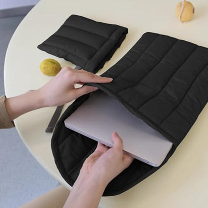 Puffy Laptop Sleeve 13-14 Inch, Soft Laptop Case, Black Set | Compatible with 13-14 Inch Macbook Pro/Air/Neo, Asus/Dell/Lenovo Laptops, Protective Carrying Bag with Cable Storage Pouch - color: Black Set, size: 13/14