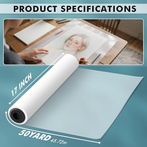 Koala Tracing Paper Roll 17 Inch x 50 Yards Large Trace Paper White Translucent Pattern Paper for Sewing Drawing Sketching Gift Wrapping