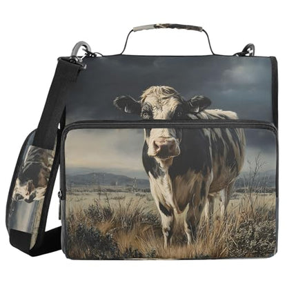 3 Ring Zipper Binder Retro Milk Cow Binders Bag with Shoulder Strap 500 Sheets Paper Organizer Trapper Keeper Documents Storage File Folder for School Office - color: A2849