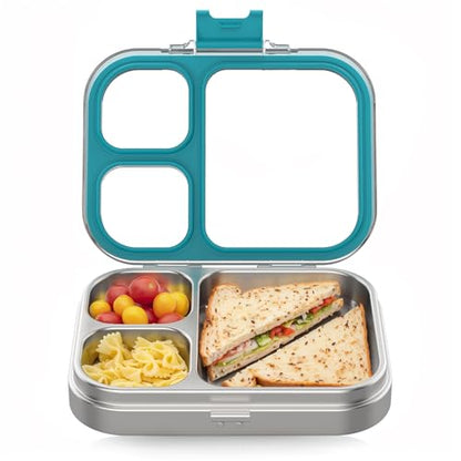 HOMEKOL Stainless Steel Bento Lunch Box, Blue, 3.3Cups | 3-Compartment,Leak-Proof, for Kids & Adults, BPA-Free, Dishwasher Safe, Clear Tritan Lid, 800ml (Not Insulated) - color: Blue, size: 27oz (800ml)