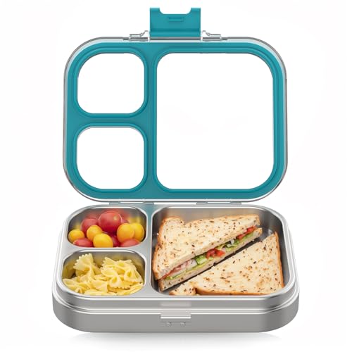 HOMEKOL Stainless Steel Bento Lunch Box, Blue, 3.3Cups | 3-Compartment,Leak-Proof, for Kids & Adults, BPA-Free, Dishwasher Safe, Clear Tritan Lid, 800ml (Not Insulated) - color: Blue, size: 27oz (800ml)