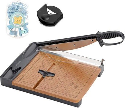 12'' Wood Guillotine Paper Cutter, Heavy Duty Wood Base Paper Trimmer with 30-32 Sheets Capacity Paper Cutting Board for Classroom, Crafting, Cardstock (Gray)