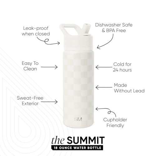 Simple Modern Kids Water Bottle with Straw Lid | Vacuum Insulated Stainless Steel Metal | Reusable Leak Proof BPA-Free Thermos for School | Summit Collection | 18oz, Cream Checkmate - color: Pattern: Cream Checkmate, style: 18oz