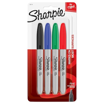 "Sharpie Fine Point Permanent Markers 4/Pkg-Red, Blue, Black, Green"