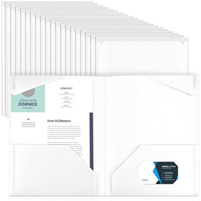 Henoyso 60 Pack Plastic Folders with Clear Front Pockets Bulk Heavy Duty File Folders with 2 Pockets and Card Slot for Student Teacher Back to School Supplies Office Presentation (White) - color: White