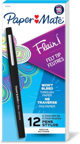 Paper Mate Flair Felt Tip Pens Medium Point Black | 0.7mm | Smear Resistant | Water-Based | Pack of 144 - color: Black (Pack of 12)
