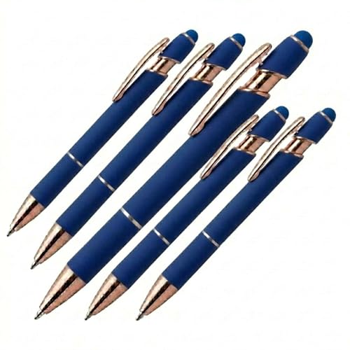 Ultima Rose Gold Accent Stylus Pen (5 Pack) – Soft‑Touch Metal Pen with Rose‑Gold Trim, Gel‑Glide™ Ink & Touchscreen Stylus – 5 Custom Laser‑Engraved Executive Pens - color: Navy