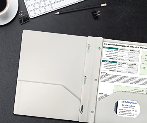 Better Office Products White Plastic 2 Pocket Folders with Prongs, 24 Pack, Heavyweight, Letter Size Poly Folders with 3 Metal Prongs Fastener Clips, White