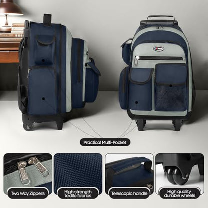 20" 2-in-1 Rolling Backpack,Backpack for Travel w/Wheels | Trolley Suitcase w/Telescopic Handle,Lightweight,Durable, Travel-Friendly, Unisex,2560-20''-Blue - color: JH-2560-Blue-20