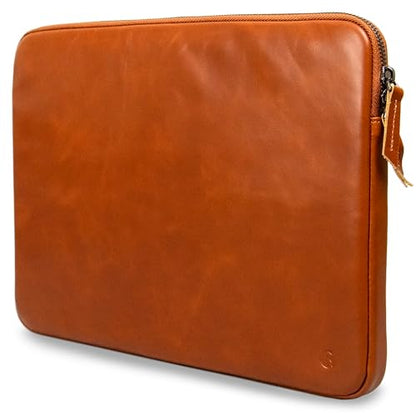 Casemade Real Leather Laptop Case/Zipped Folio Bag with Inner Pocket & Wool Lining Compatible with Apple MacBook, HP, Dell, Asus, Levovo (14 Inch - Tan) - color: Tan, size: 14 Inch