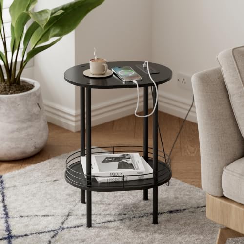 DGSANDGO Side Table with Charging Station,Side Tables Living Room,Nightstand with USB Ports and Outlets,Samll End Table for Small Space,Living Room,Bedroom, Nursery,(1PC,Black) - color: Black Power Outlets