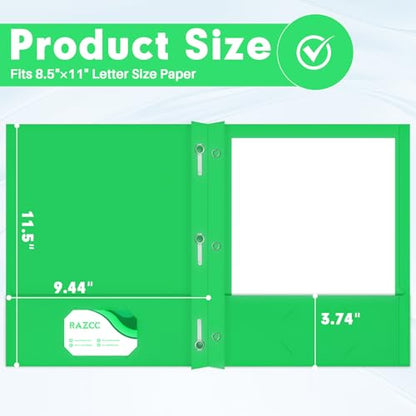 Two Pocket Folders, RAZCC 75 Pack Two Pocket Folders with Prongs, 3 Prong Folders Fit Letter Size Paper, Pocket File Folders for School Office Home Business, Green - color: Green