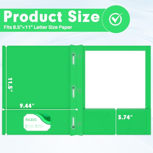 Two Pocket Folders, RAZCC 75 Pack Two Pocket Folders with Prongs, 3 Prong Folders Fit Letter Size Paper, Pocket File Folders for School Office Home Business, Green - color: Green