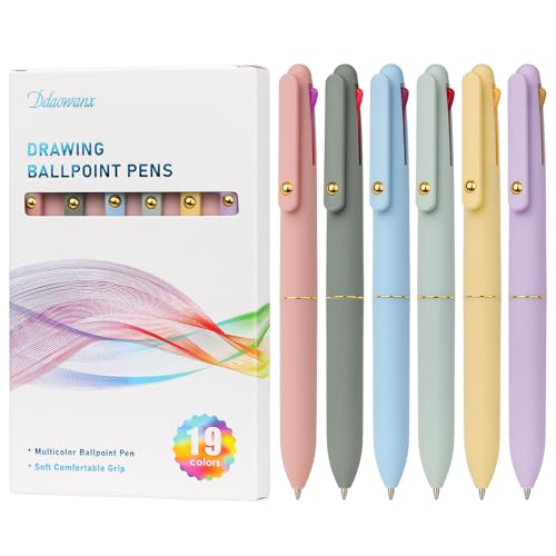 Ddaowanx Multicolor Pens 6 Pack,4-in-1 0.5mm Colored Ballpoint Pen,19 Colors Retractable Multicolor Ink Pen,Nurse Accessories for Work,School Supplies,Gifts for Teen Girls (Morandi-19 Colors)